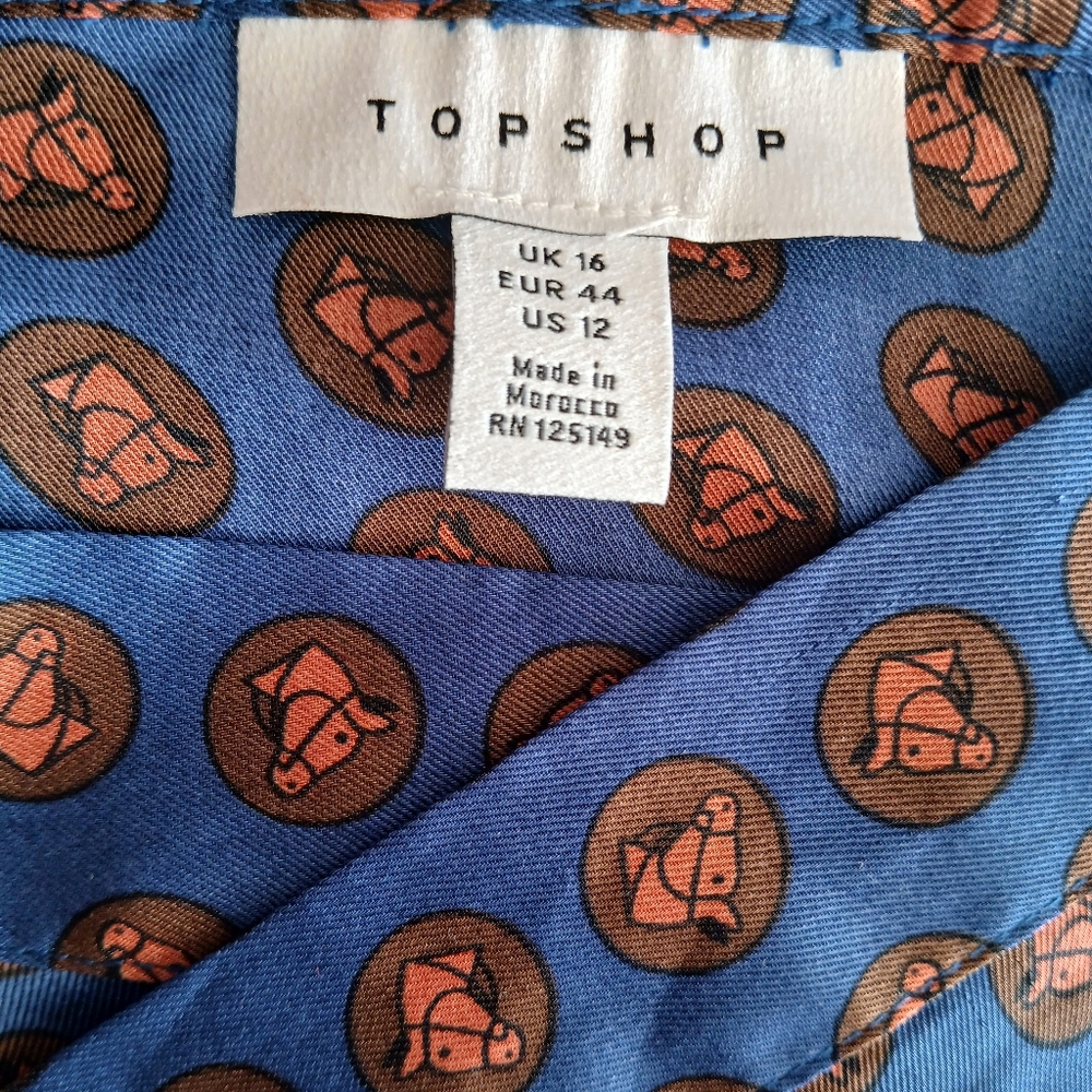 Equestrian Blue, Broen Orange Patterned Wraped Satin Skirt